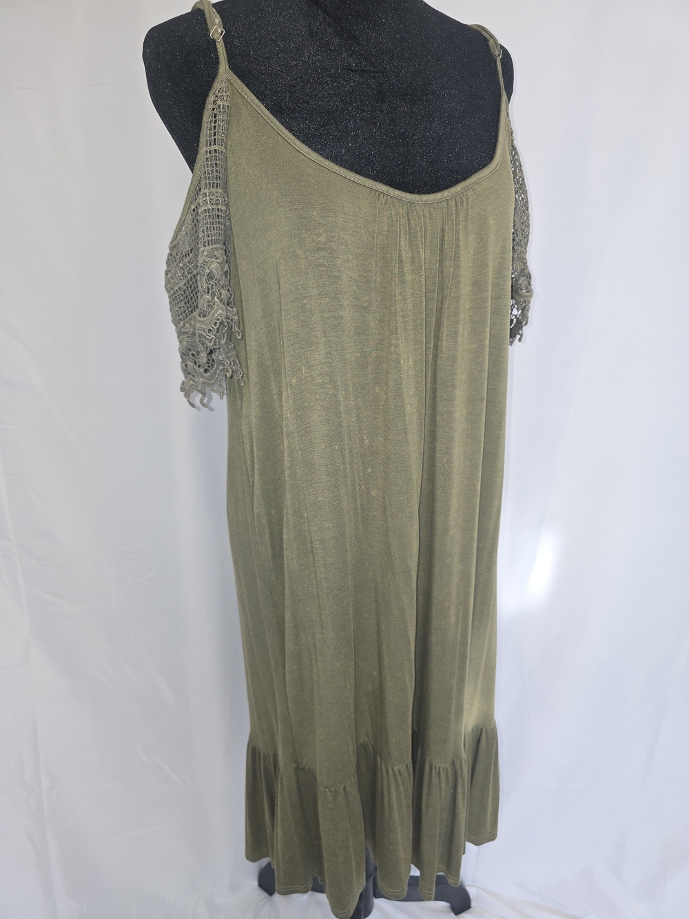 Kori Olive Green Gathered Neck Maxi Dress